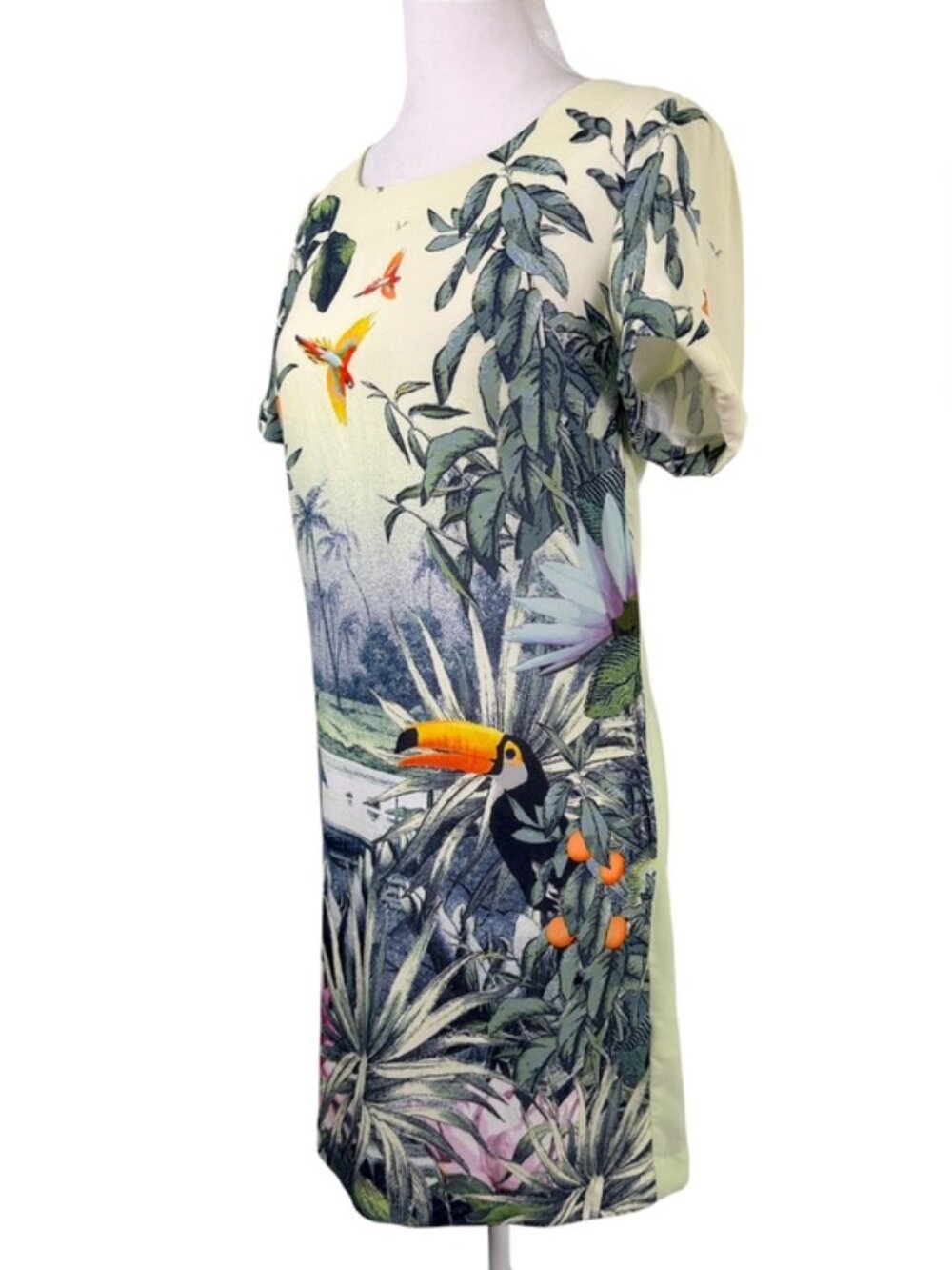 H&M Conscious Tropical Toucan Bird Print Shift Dress US 4 - Picture 3 of 11